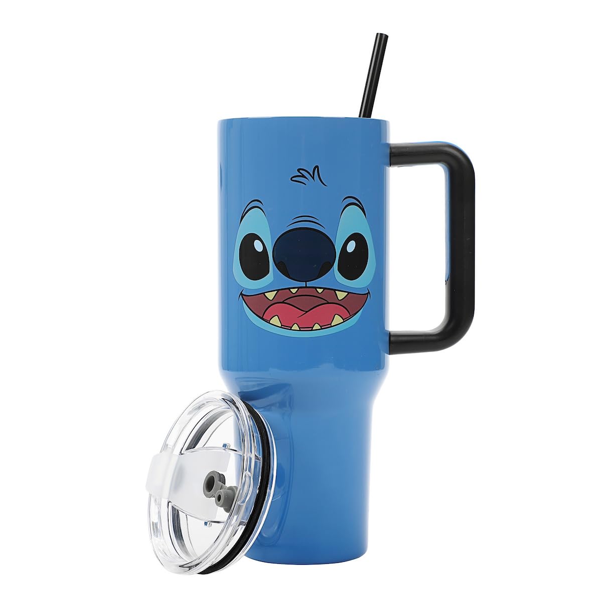 Bioworld Disney Stitch vaso térmico 40 onzas azul con asa, para uso diario cómodo.