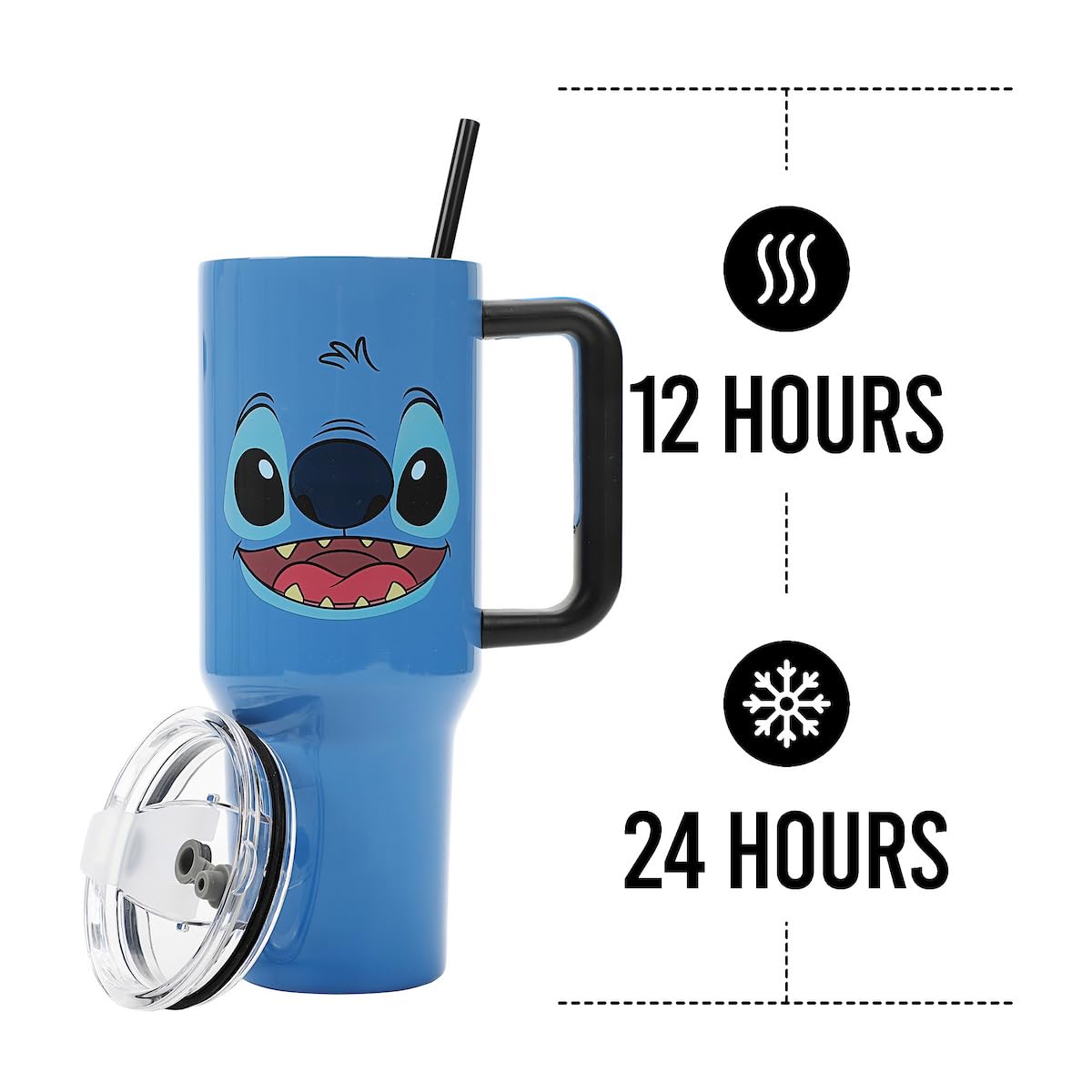 Bioworld Disney Stitch vaso térmico 40 onzas azul, doble pared para mantener la temperatura.