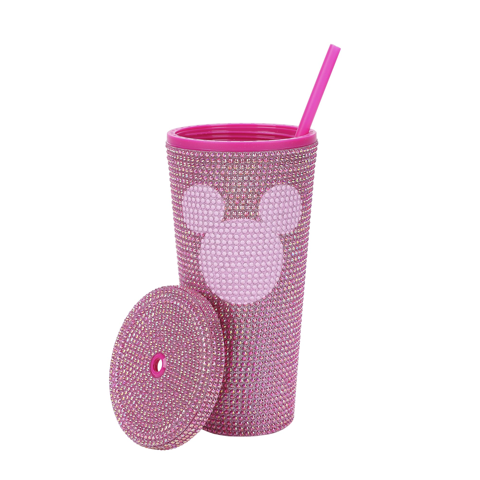 Vaso Bioworld con orejas de Mickey y cristales rosas para fiestas.