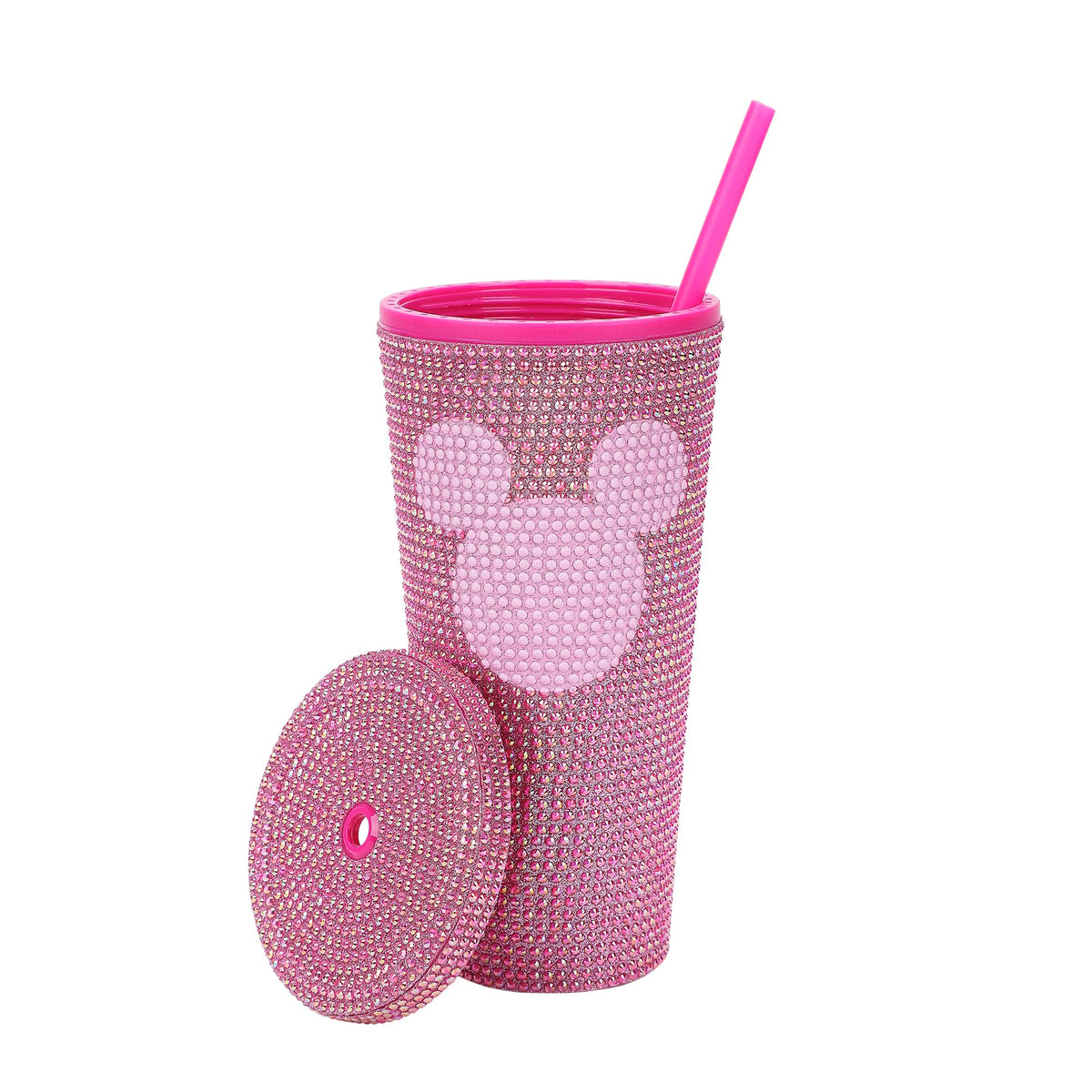 Vaso Bioworld con orejas de Mickey y cristales rosas para fiestas.