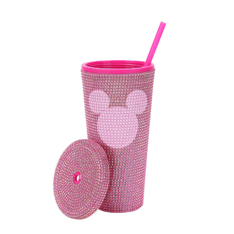 Vaso Bioworld con orejas de Mickey y cristales rosas para fiestas.