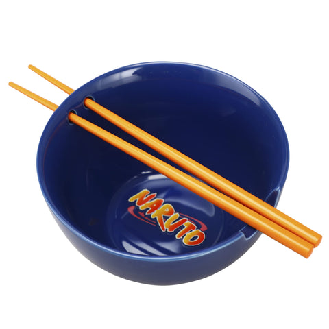 Bioworld tazón de ramen azul con logo Naruto, perfecto para cenas temáticas.