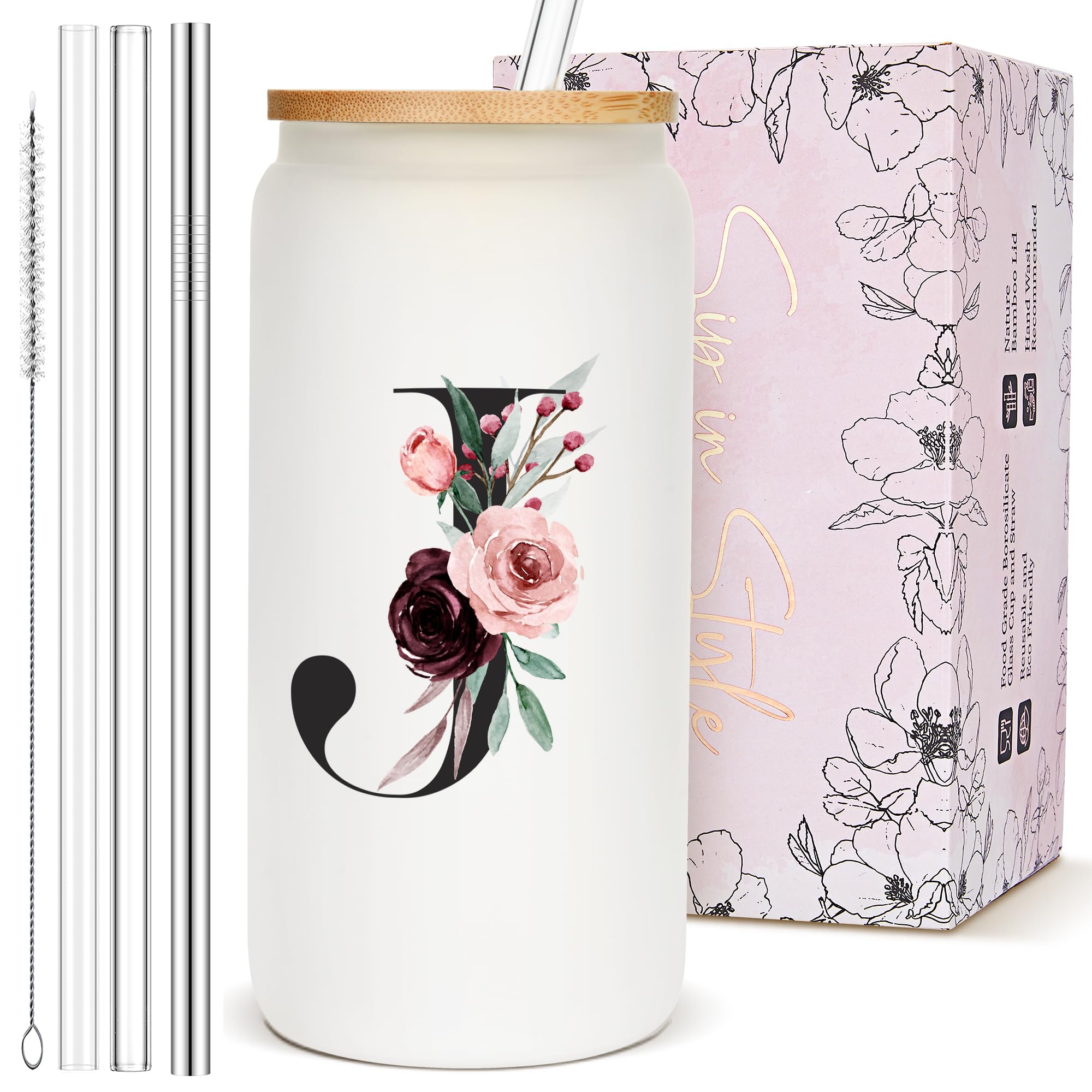 Copa bipeds con monograma floral en vidrio, regalo elegante para ocasiones especiales.