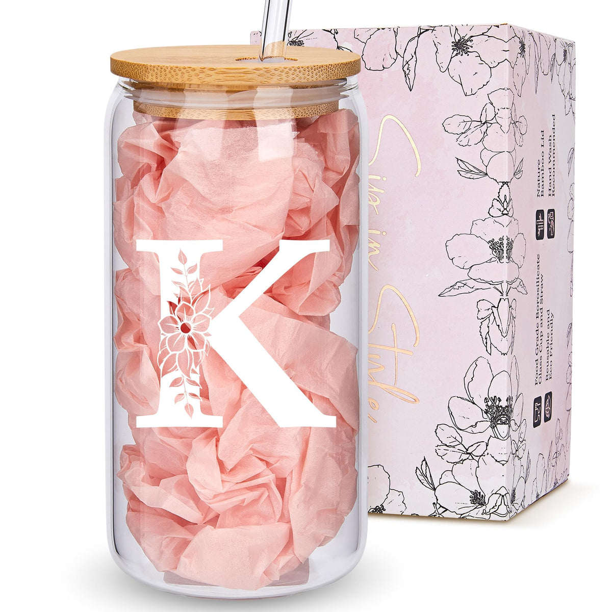 Vaso BIPEDS con monograma y tapa de bambú, ideal para café matutino sin derrames.