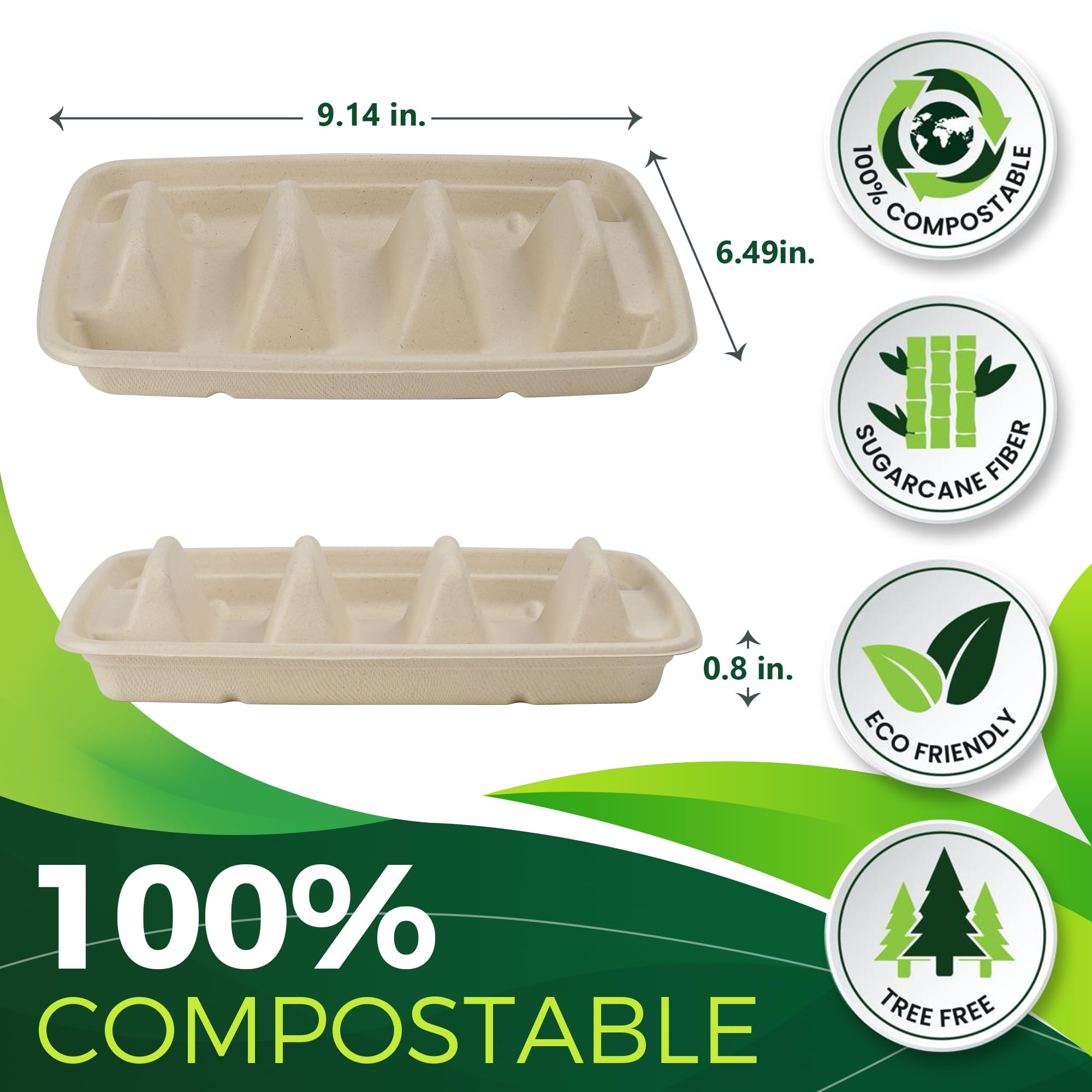 BIRCHIO material bagazo y bambú, opción sostenible para servir tacos.