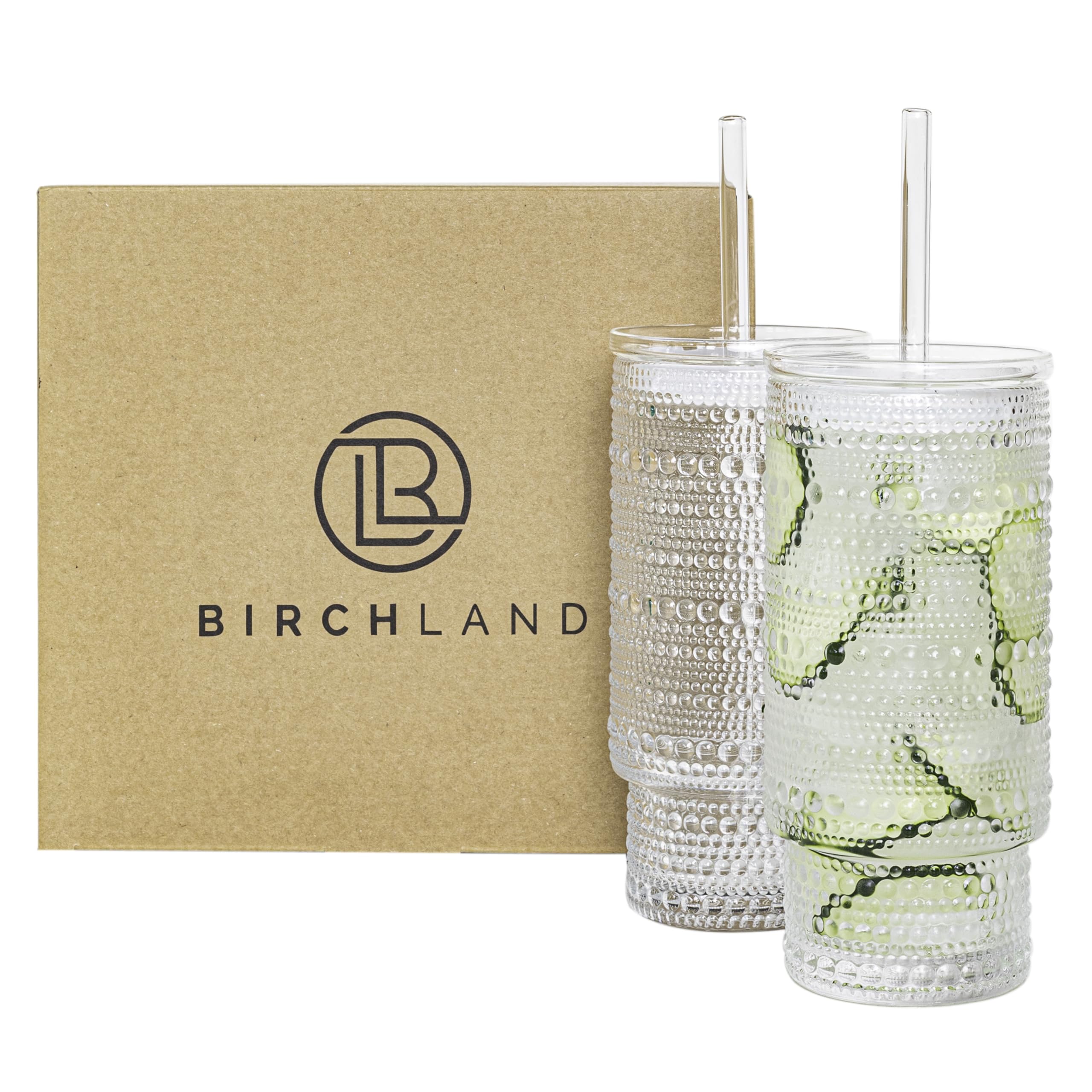Birchland Vaso cristal con relieve bolitas y tapa, ideal para bebidas puras sin sabor metálico.