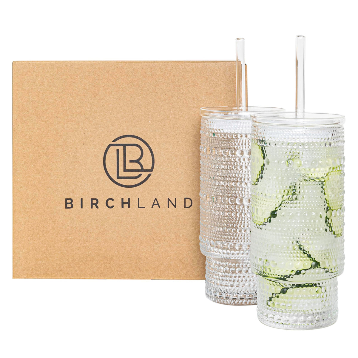 Birchland Vaso cristal con relieve bolitas y tapa, ideal para bebidas puras sin sabor metálico.