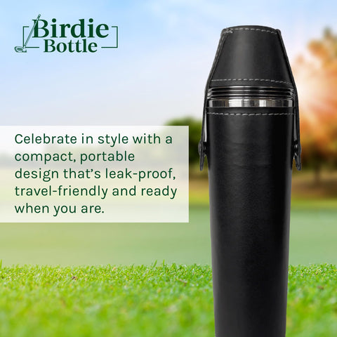 Birdie Bottle con estuche de cuero impermeable protege tu botella en cualquier clima.