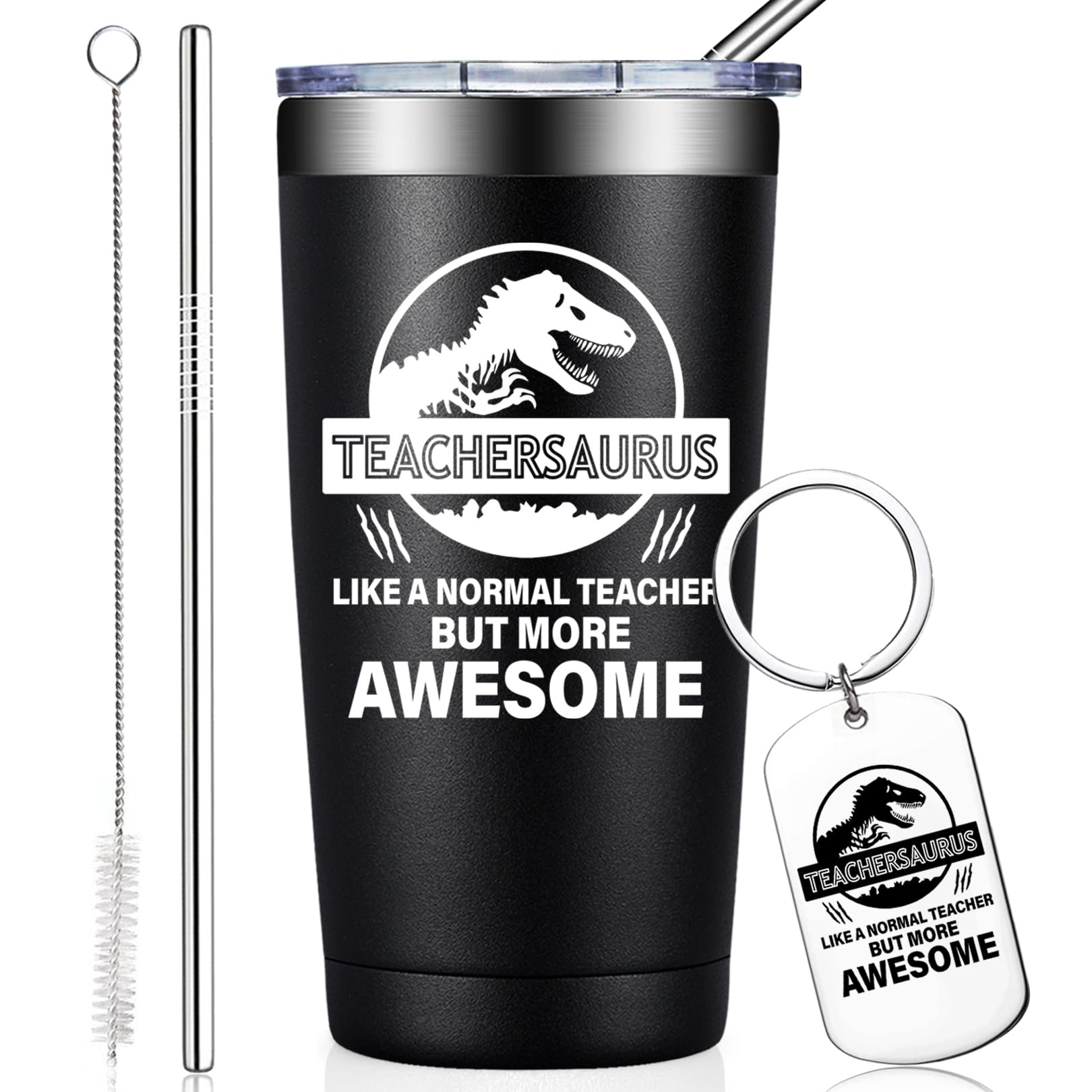Taza Teachersaurus de 20oz de BIRGILT, vista frontal, regalo perfecto para docentes.