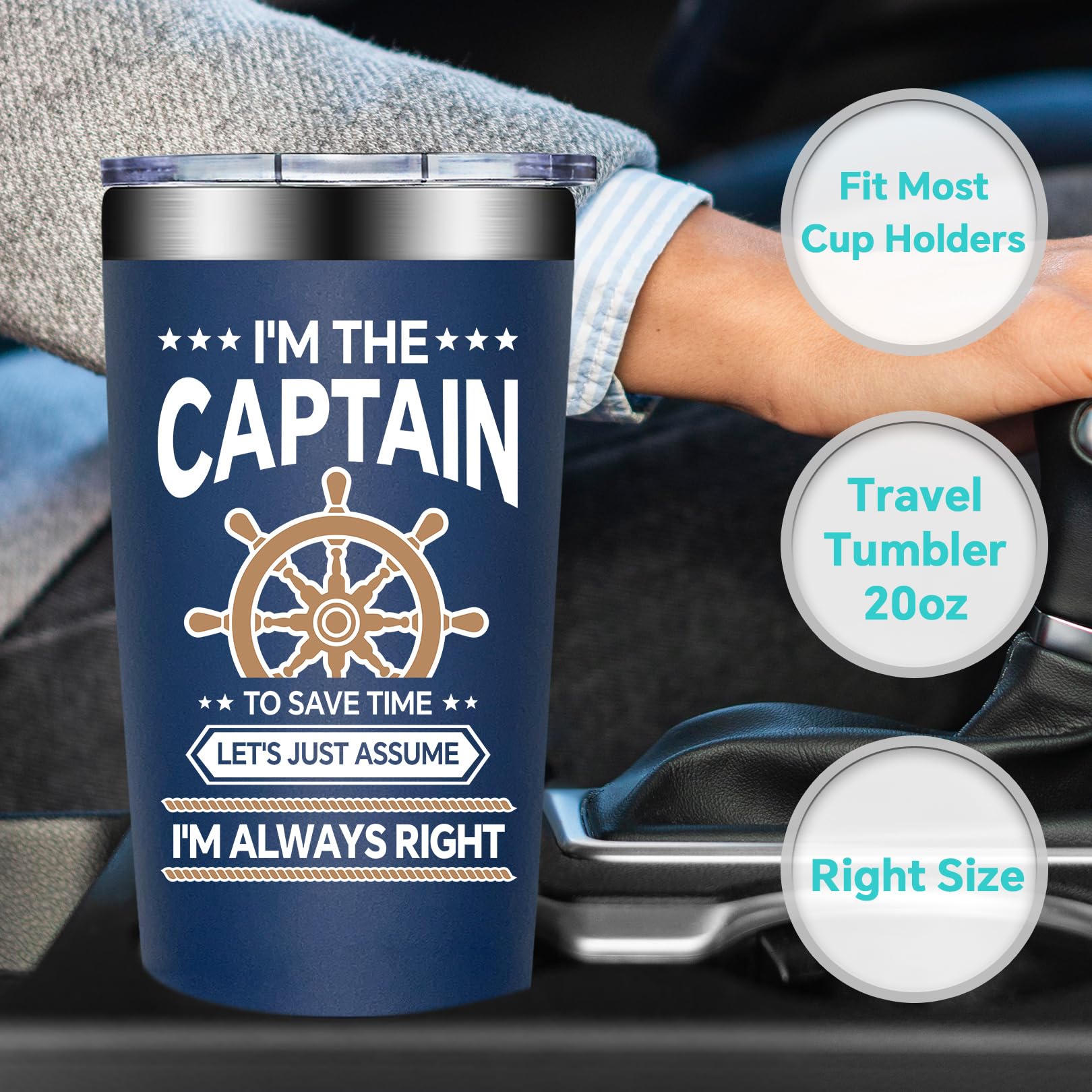 Birgilt tumbler capitan 20oz, ambiente marino, perfecto para paseos en barco.