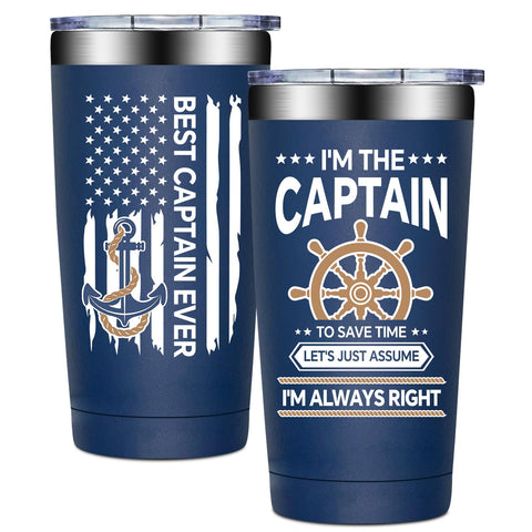 Birgilt tumbler capitan 20oz, frente, diseño ergonómico para llevar a bordo.