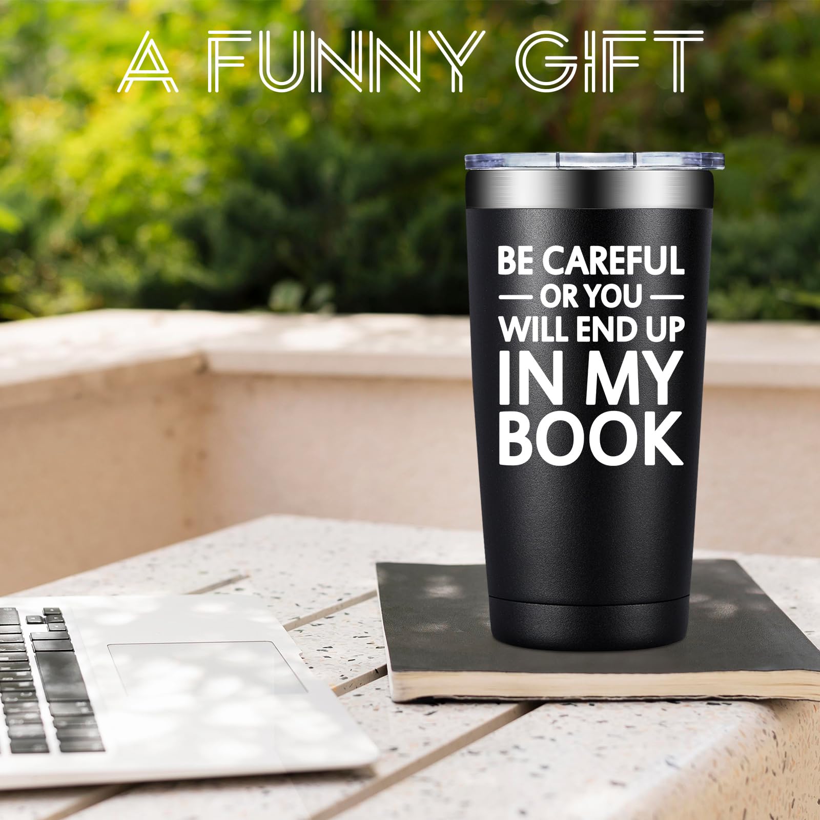 BIRGILT Vaso para autores con frase humorística, perfecto para la oficina o viajes.