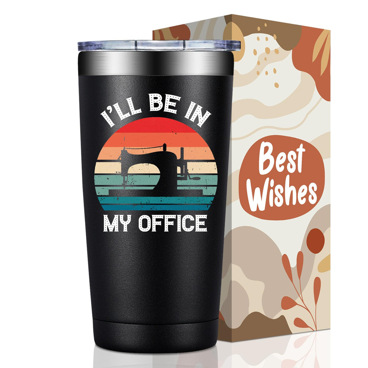 BIRGILT vaso 20oz con diseño coser oficina, ideal para sesiones de costura.