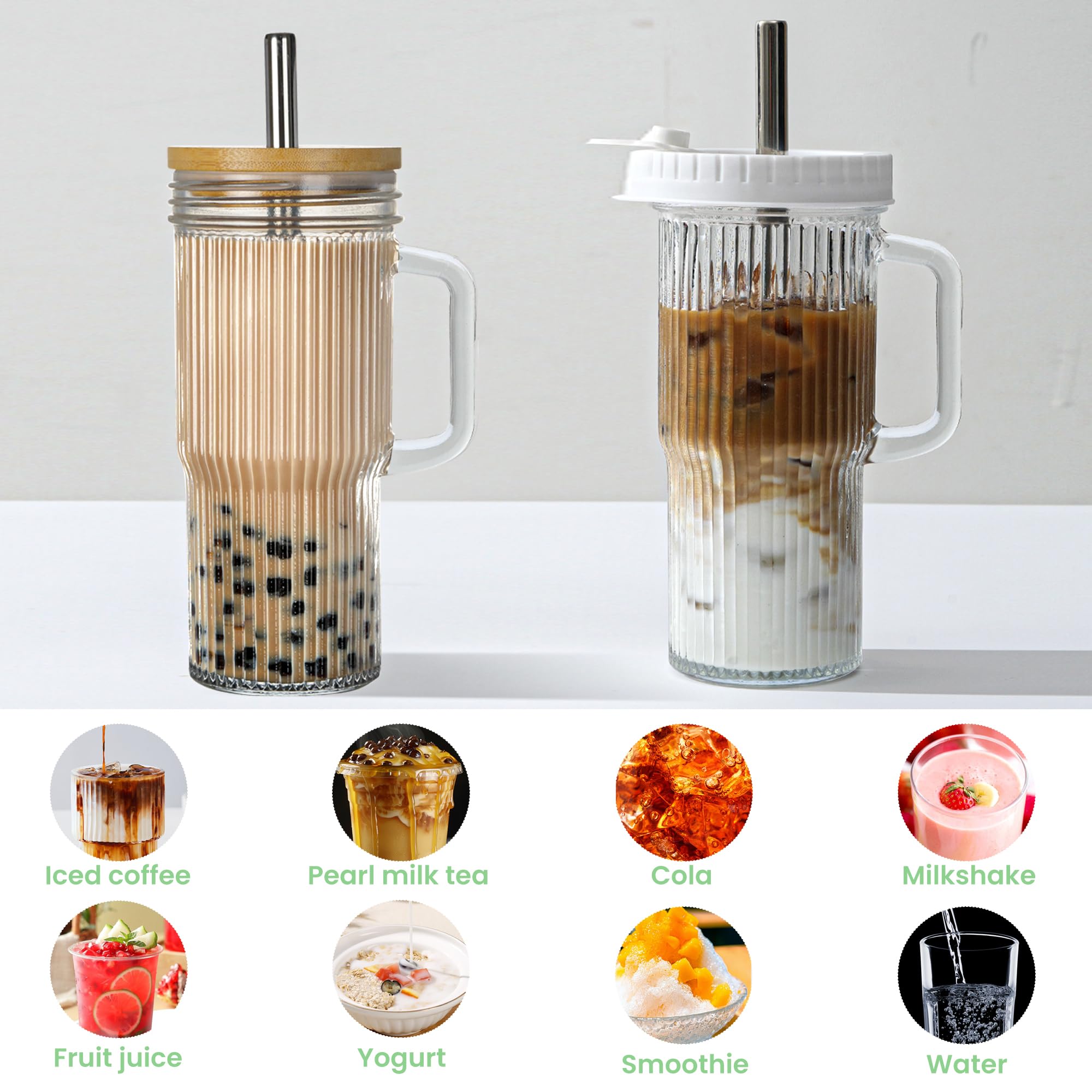 Pack doble Birity de vasos de cristal con tapas y pajillas.