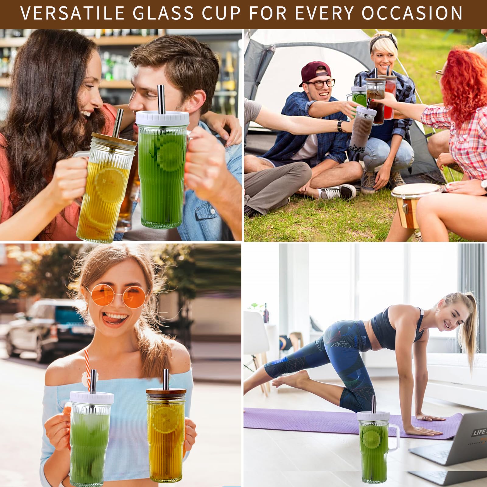 Birity vaso cristal 24oz diseño ergonómico, cómodo en la mano.