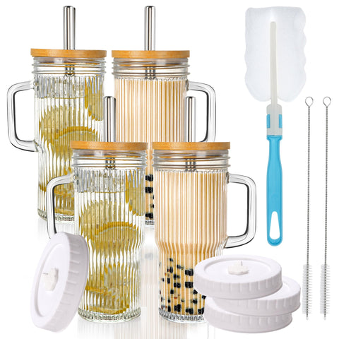 Birity vaso cristal acanalado con asa, cómodo y estable para bebidas frías.