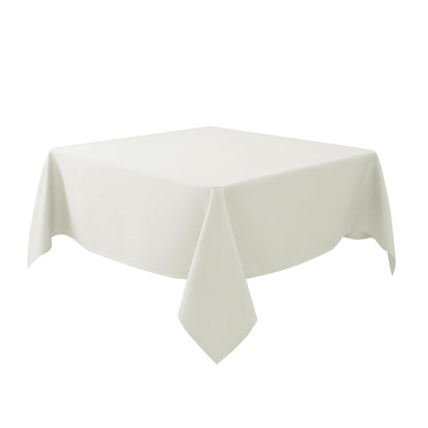 Biscaynebay mantel cuadrado frontal mostrando color ivory y caída elegante