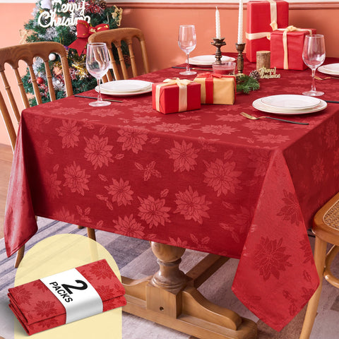 Mantel Biscaynebay con diseño jacquard navideño poinsettia, ideal para cenas elegantes