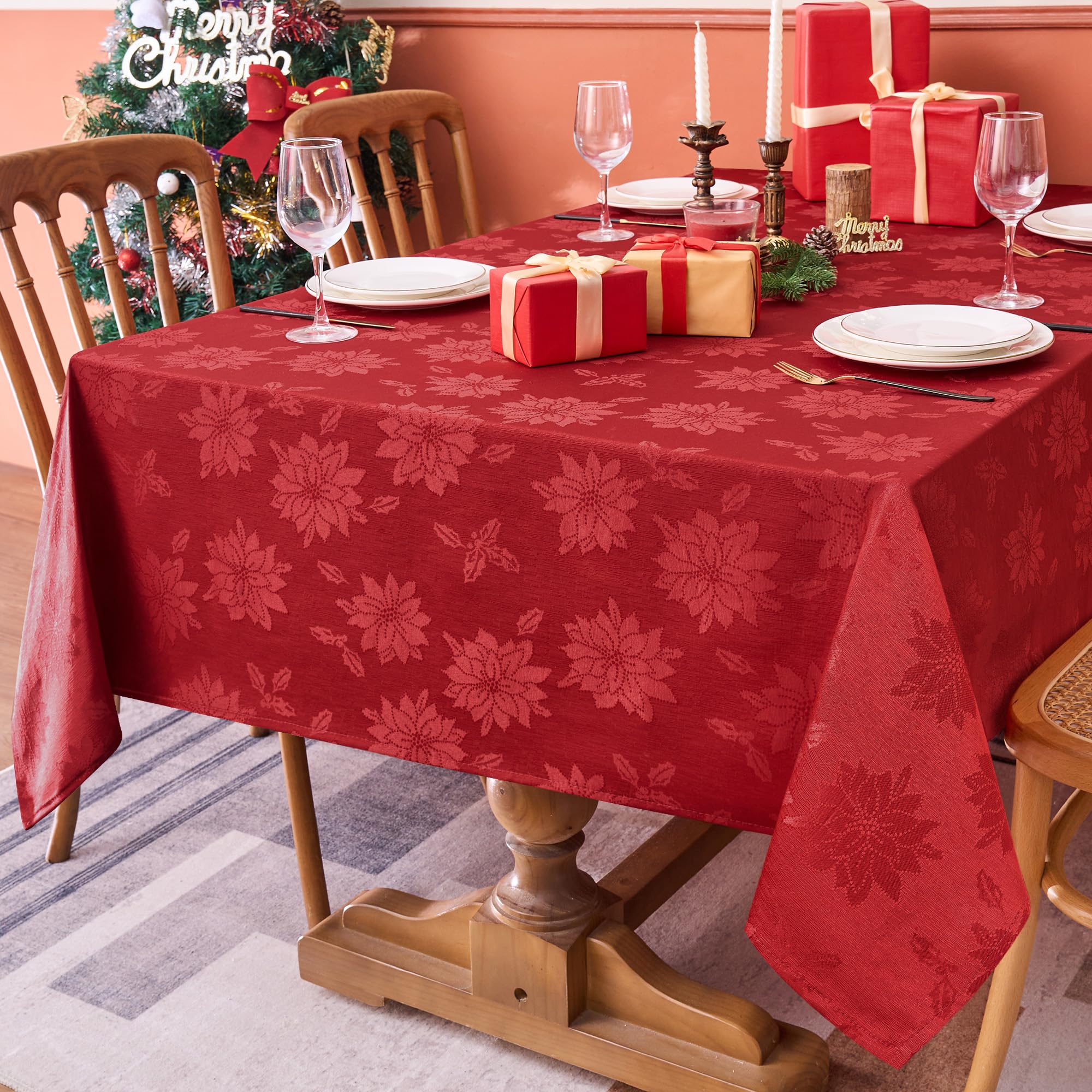 Mantel Biscaynebay con jacquard y flor de pascua para mesa elegante.
