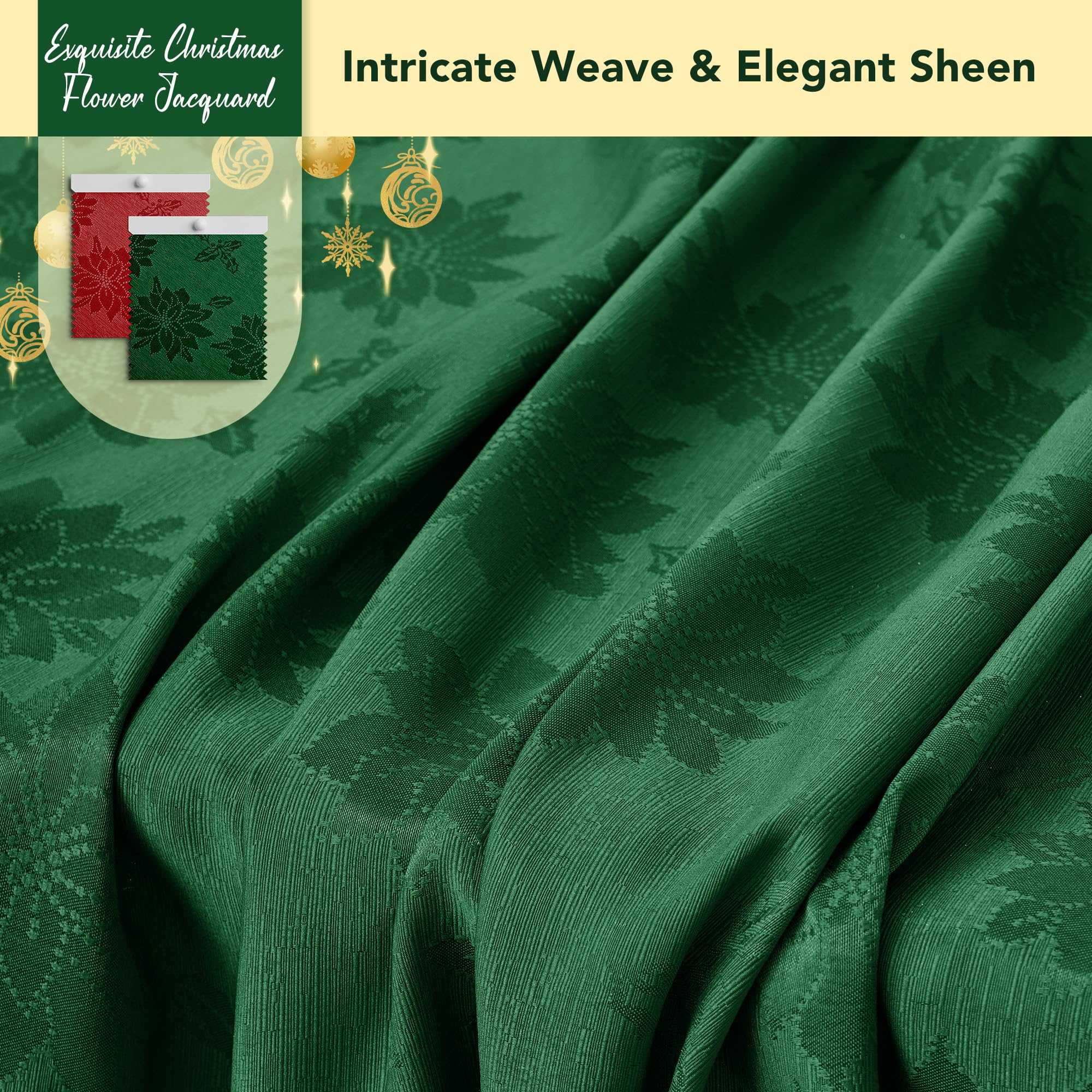 Mantel Biscaynebay, poinsettia damasco, textura lujosa para decoración navideña.
