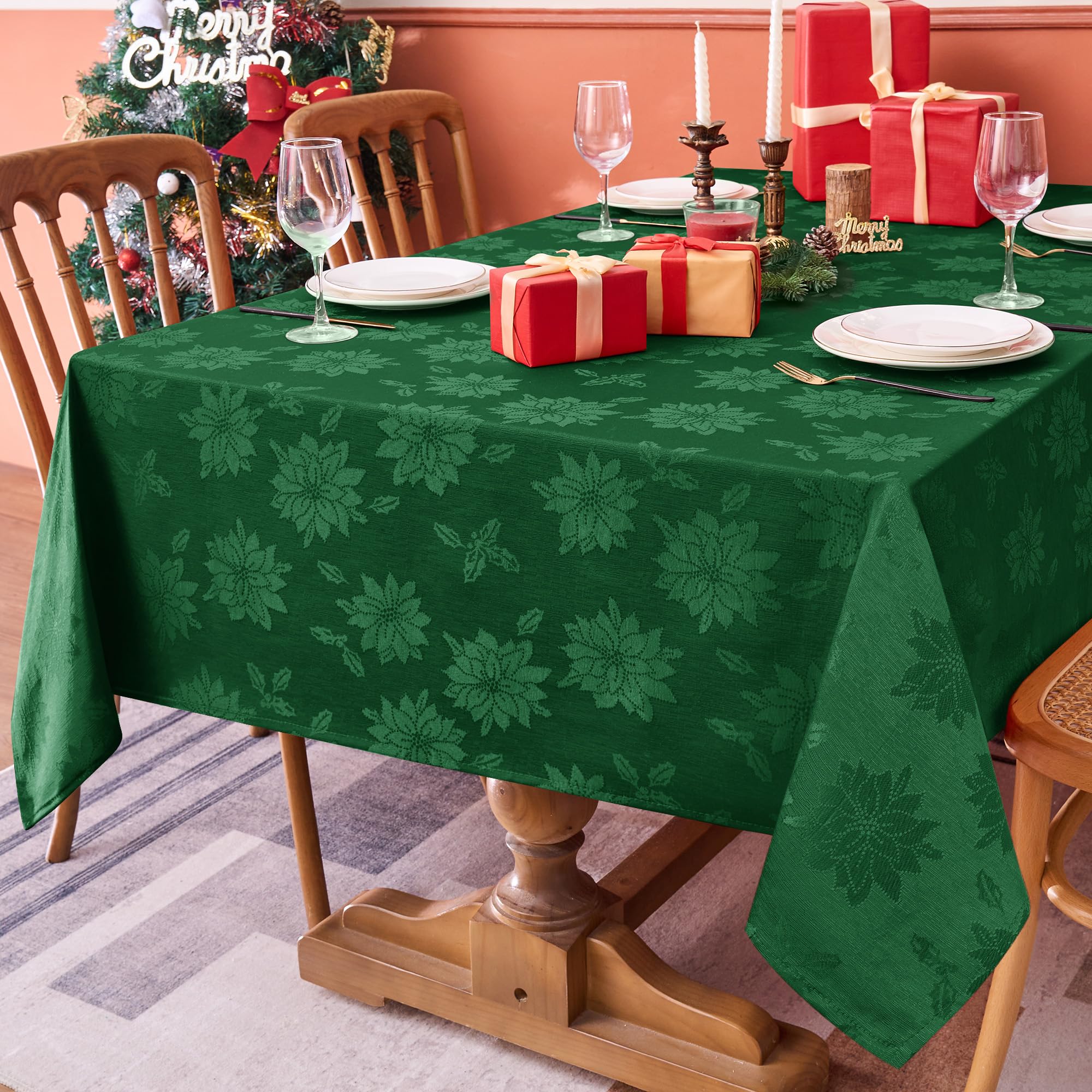 Mantel Biscaynebay verde caza para Navidad, rectangular 60x102, ideal para banquetes.