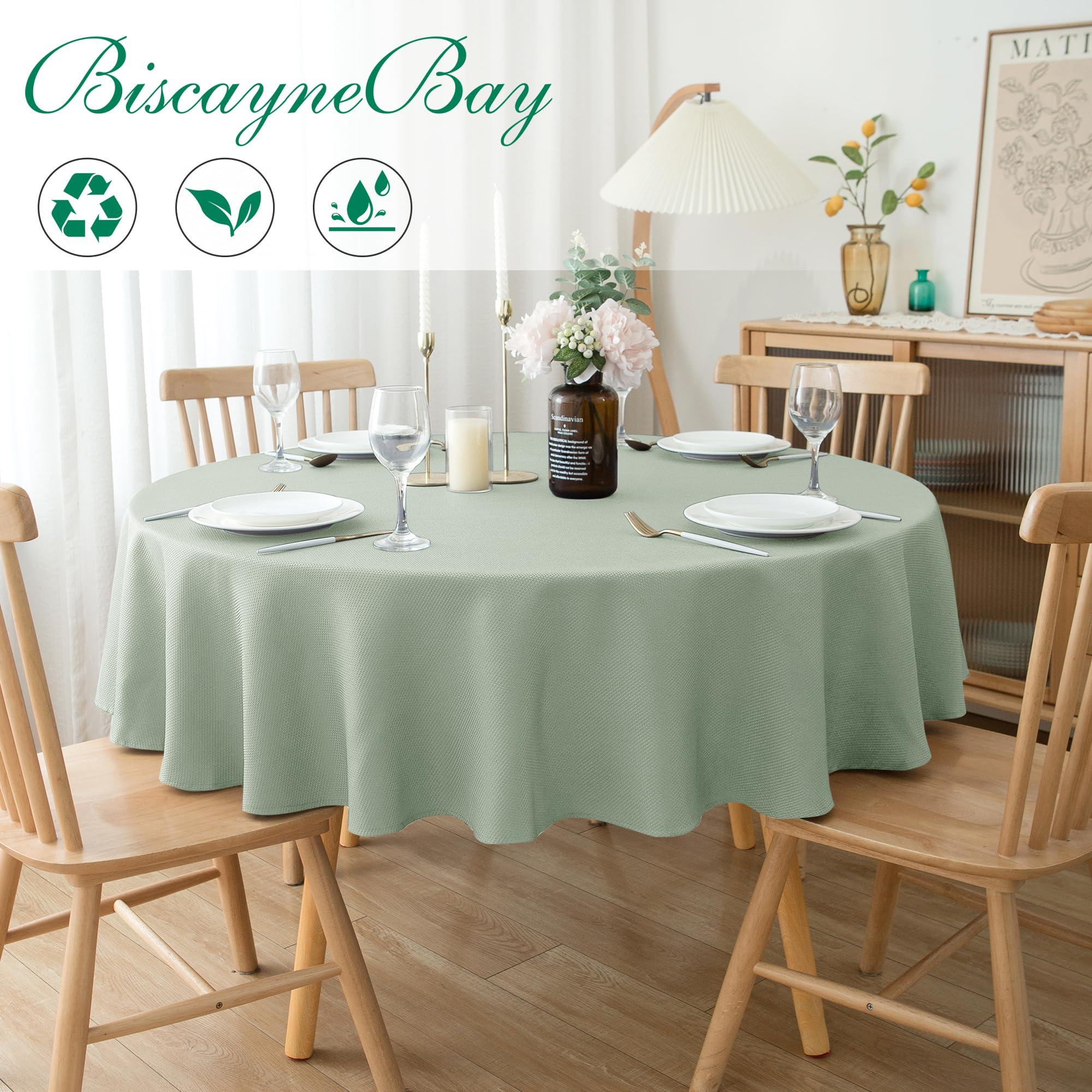 Mantel Biscaynebay redondo 70 pulgadas salvia, caída elegante para cenas al aire libre.