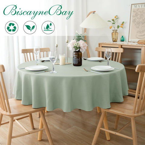Mantel Biscaynebay redondo 70 pulgadas salvia, caída elegante para cenas al aire libre.