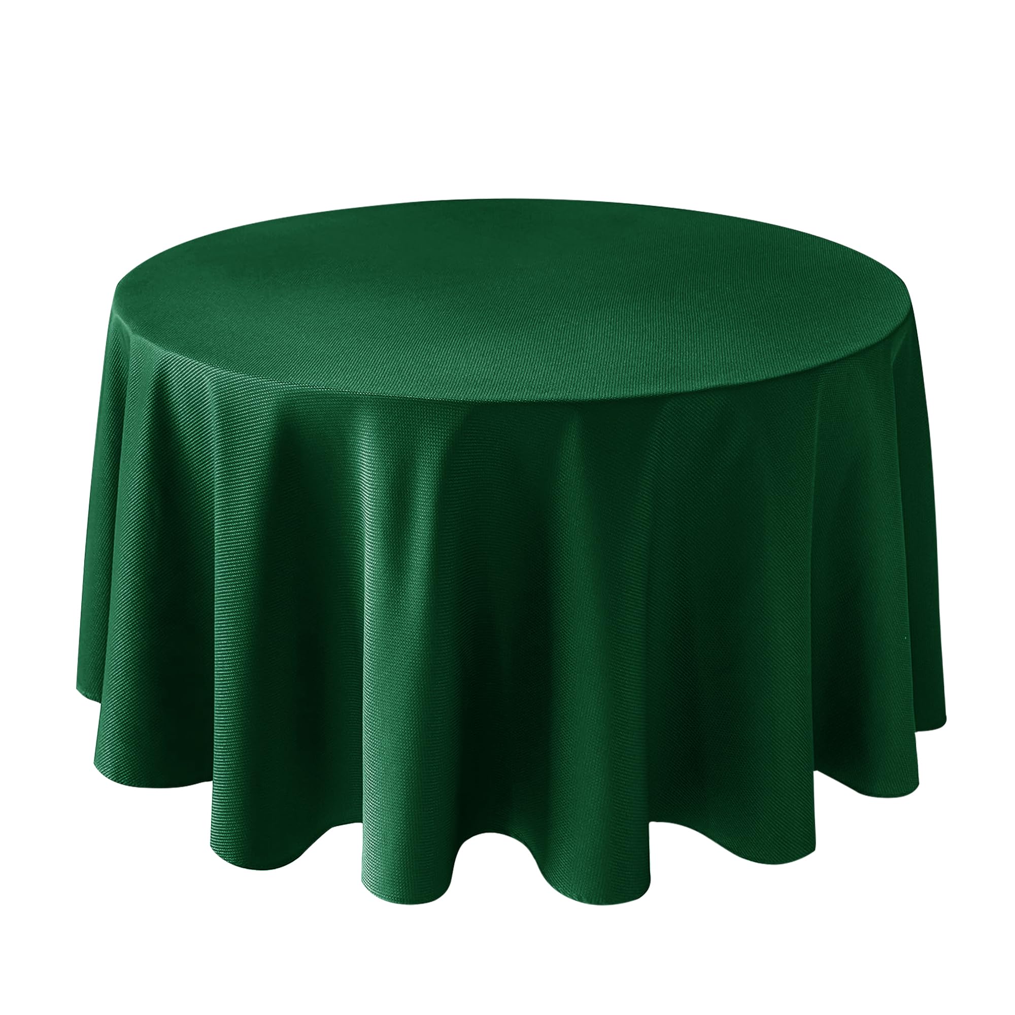 Mantel redondo Biscaynebay de 90 pulgadas en verde bosque, ideal para cenas elegantes.