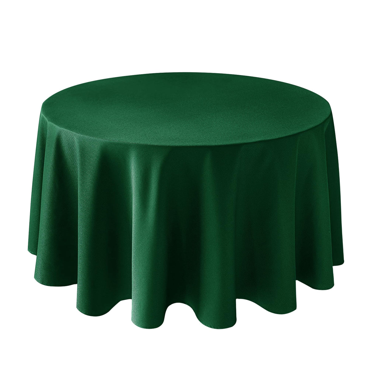 Mantel redondo Biscaynebay de 90 pulgadas en verde bosque, ideal para cenas elegantes.