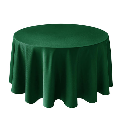 Mantel redondo Biscaynebay de 90 pulgadas en verde bosque, ideal para cenas elegantes.