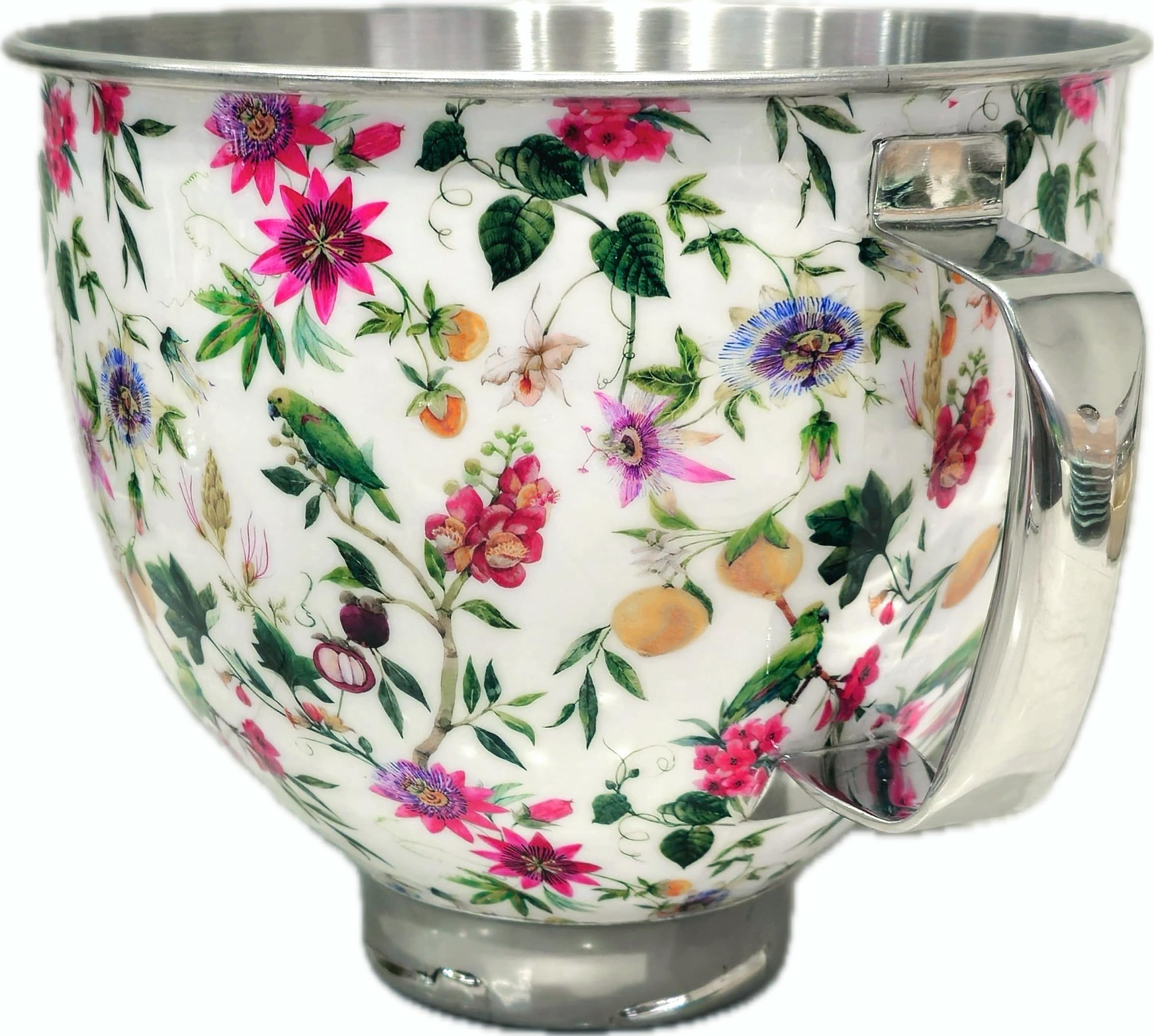 Biscuitique tazón mezclador con patrón floral en acero inoxidable para KitchenAid, realza la estética de la cocina