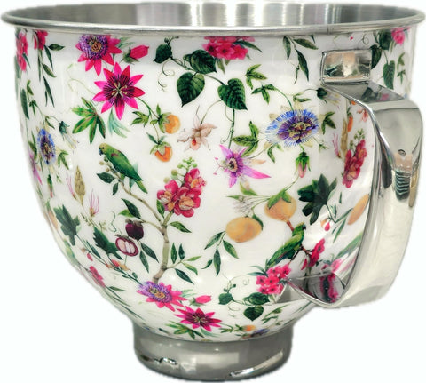 Biscuitique tazón mezclador con patrón floral en acero inoxidable para KitchenAid, realza la estética de la cocina
