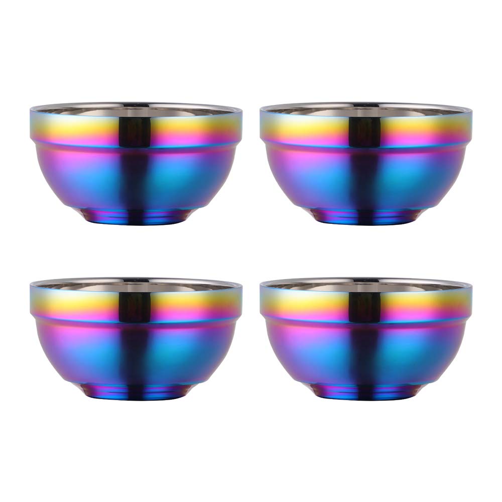 Cuencos BISDARUN arcoíris de acero 304, set de 4 para arroz o sopa.