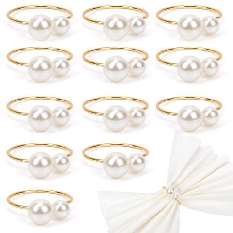 Bituinra anillos para servilleta con perla dorada embellecen cenas formales.