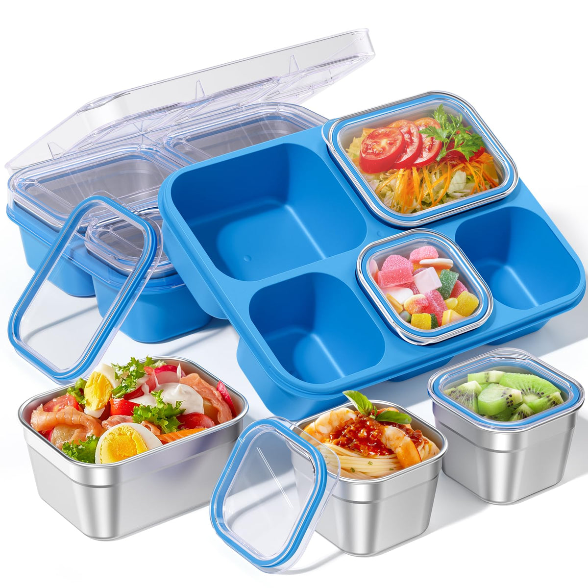BiuLeon Snackle Box con 5 compartimentos para snacks, ideal para almuerzos escolares