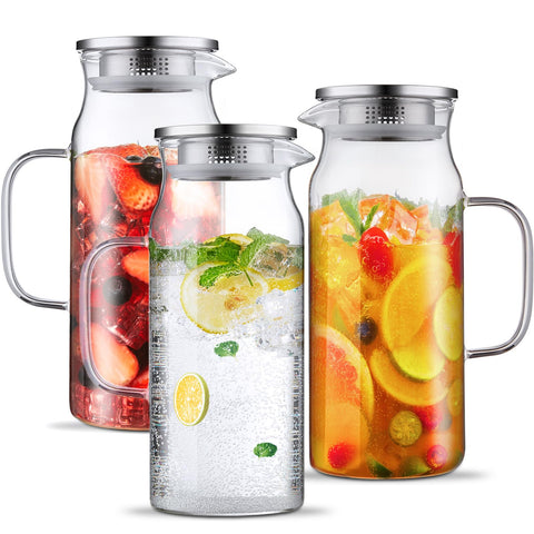 Jarra de vidrio Bivvclaz 2 L con tapa y asa para servir bebidas