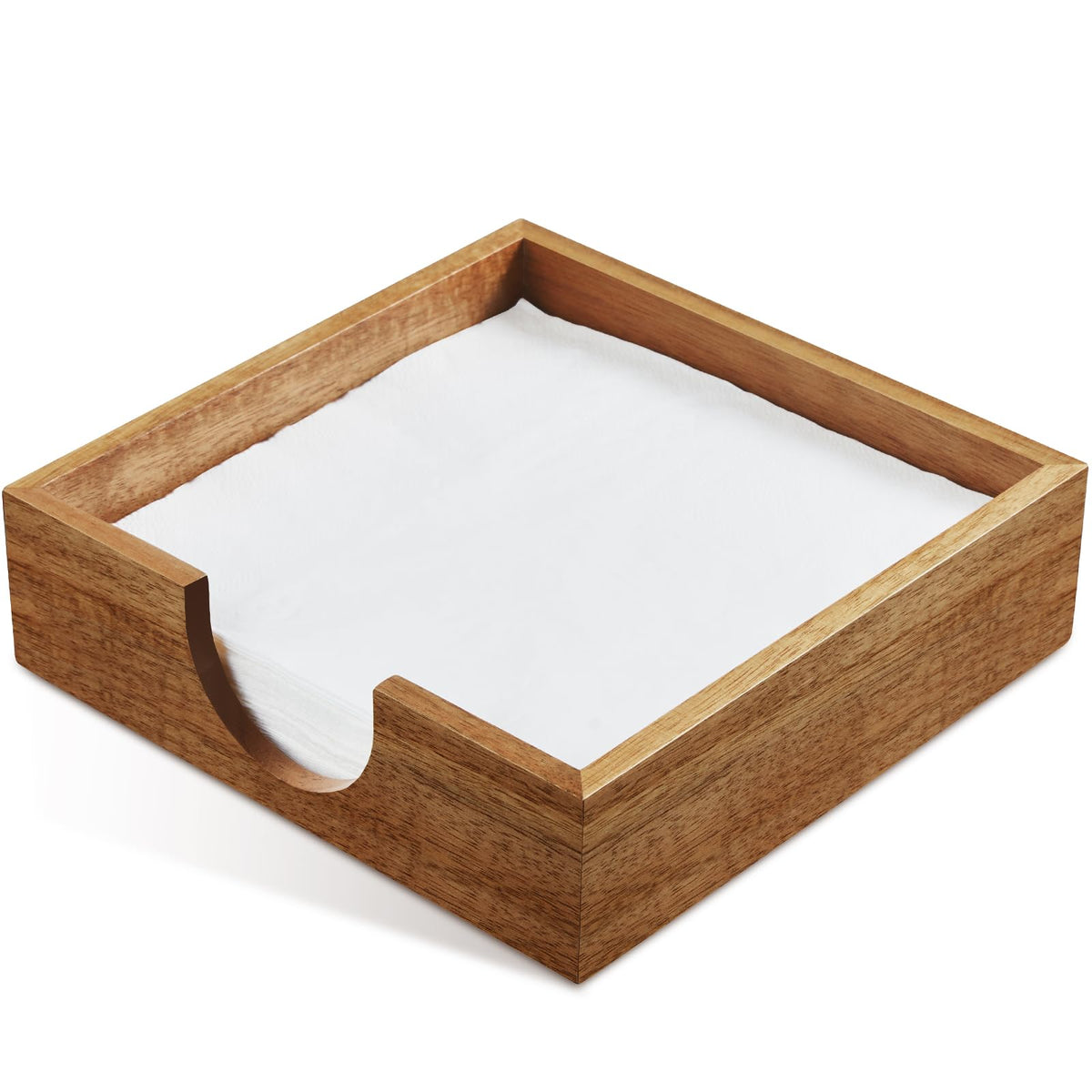 Bivvclaz porta-servilletas de madera de acacia, frontal, fácil extracción de una servilleta