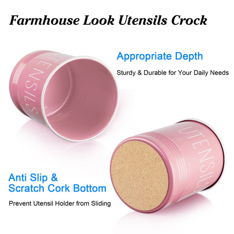 Bivvclaz porta-utensilios rosa con base de corcho que protege la encimera.