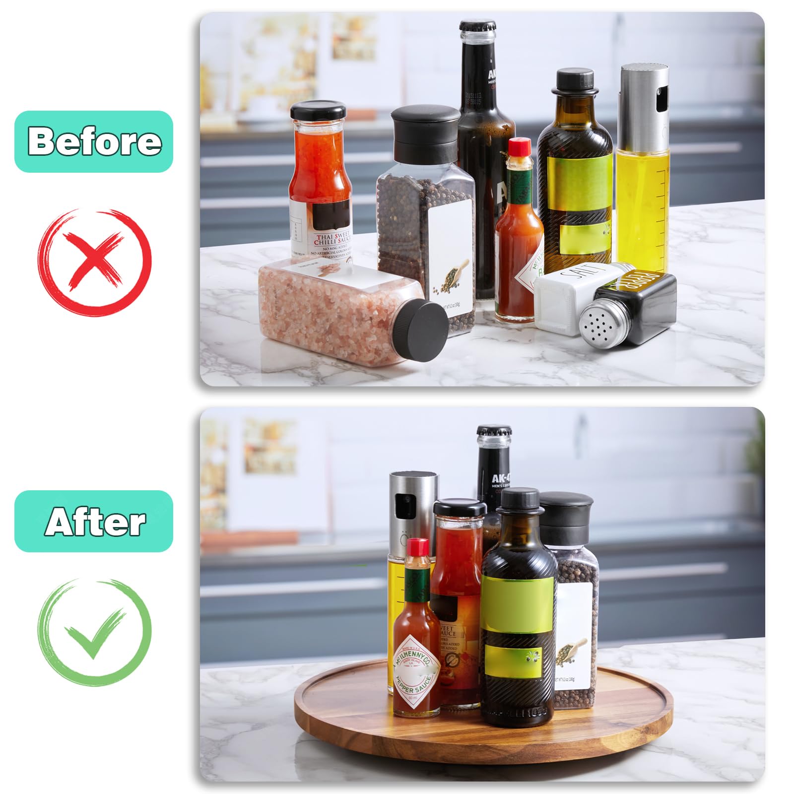 Uso en cocina con condimentos y aceites para acceso rápido.