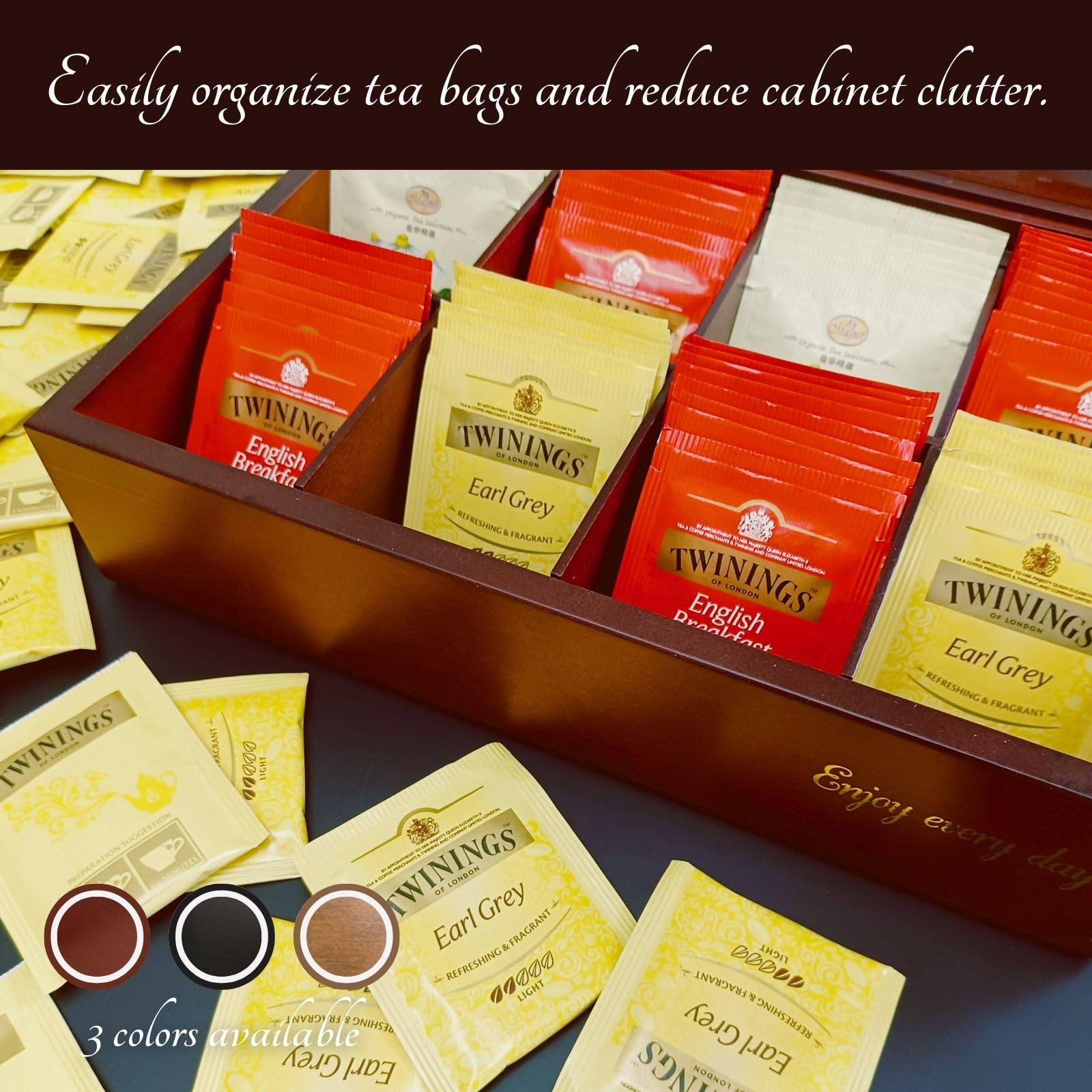 BJL Tea Box alta capacidad para almacenar bolsitas y hojas sueltas