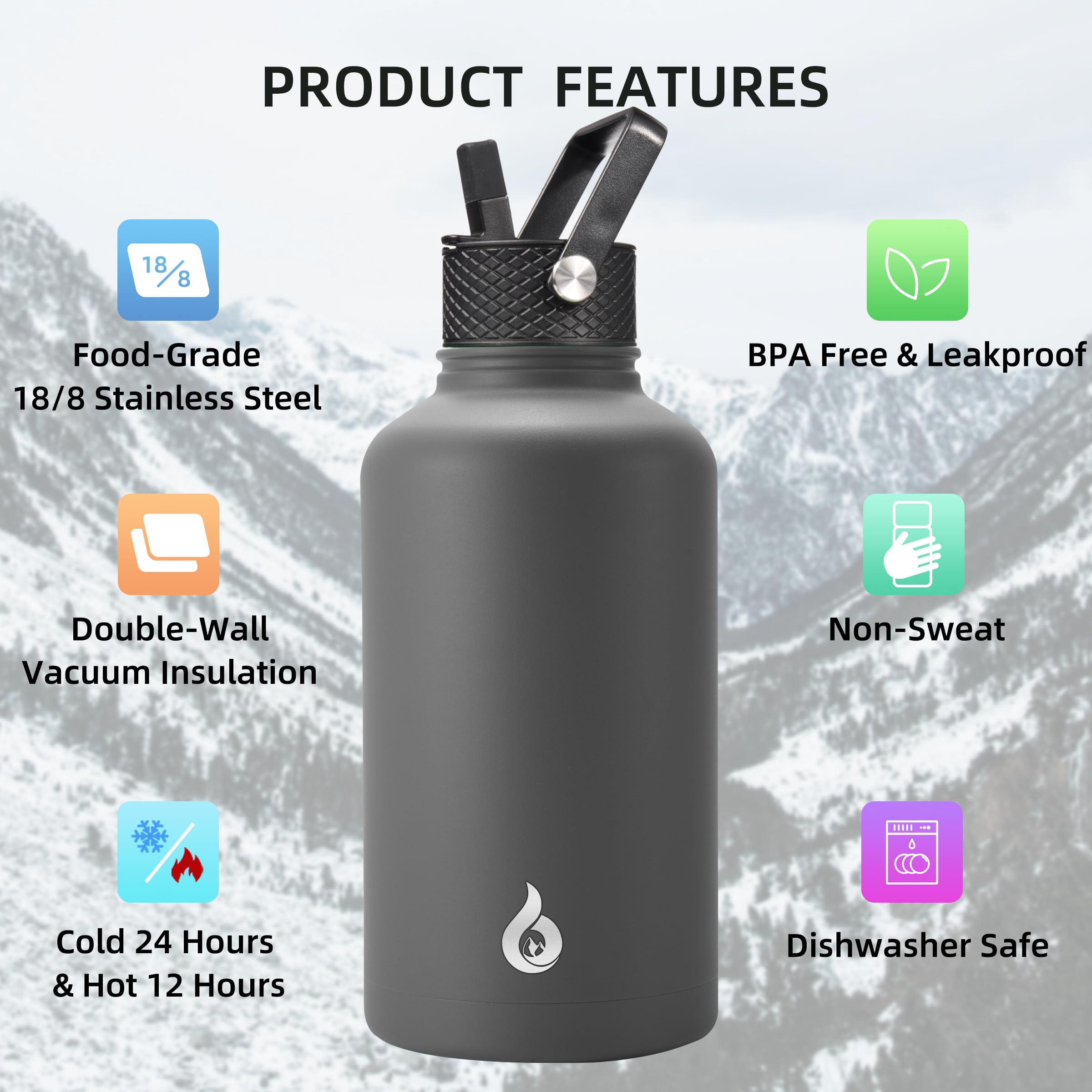 BJPKPK botella 64oz con asa paracord, fácil de transportar al aire libre.