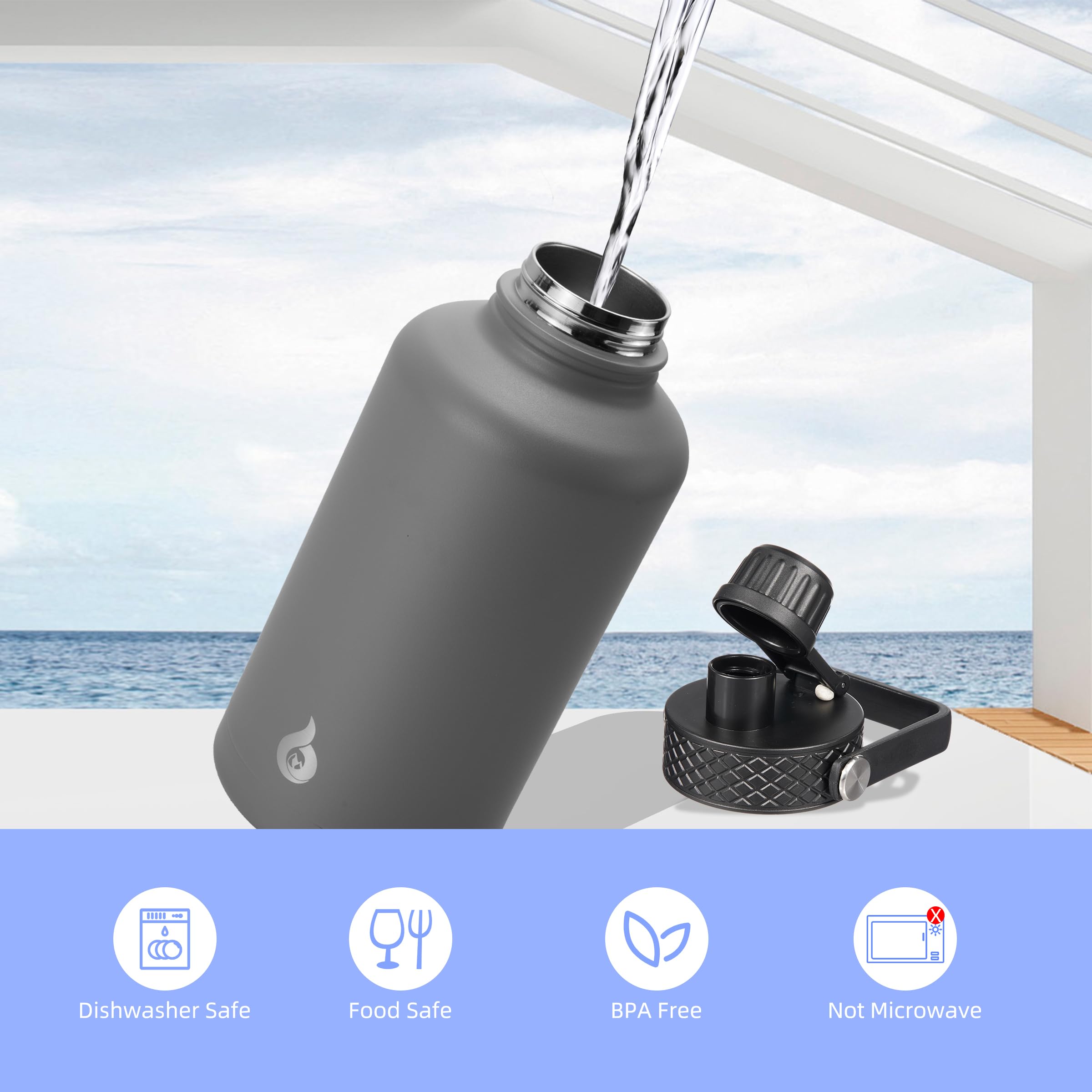 BJPKPK botella 64oz libre de BPA para beber de forma segura.