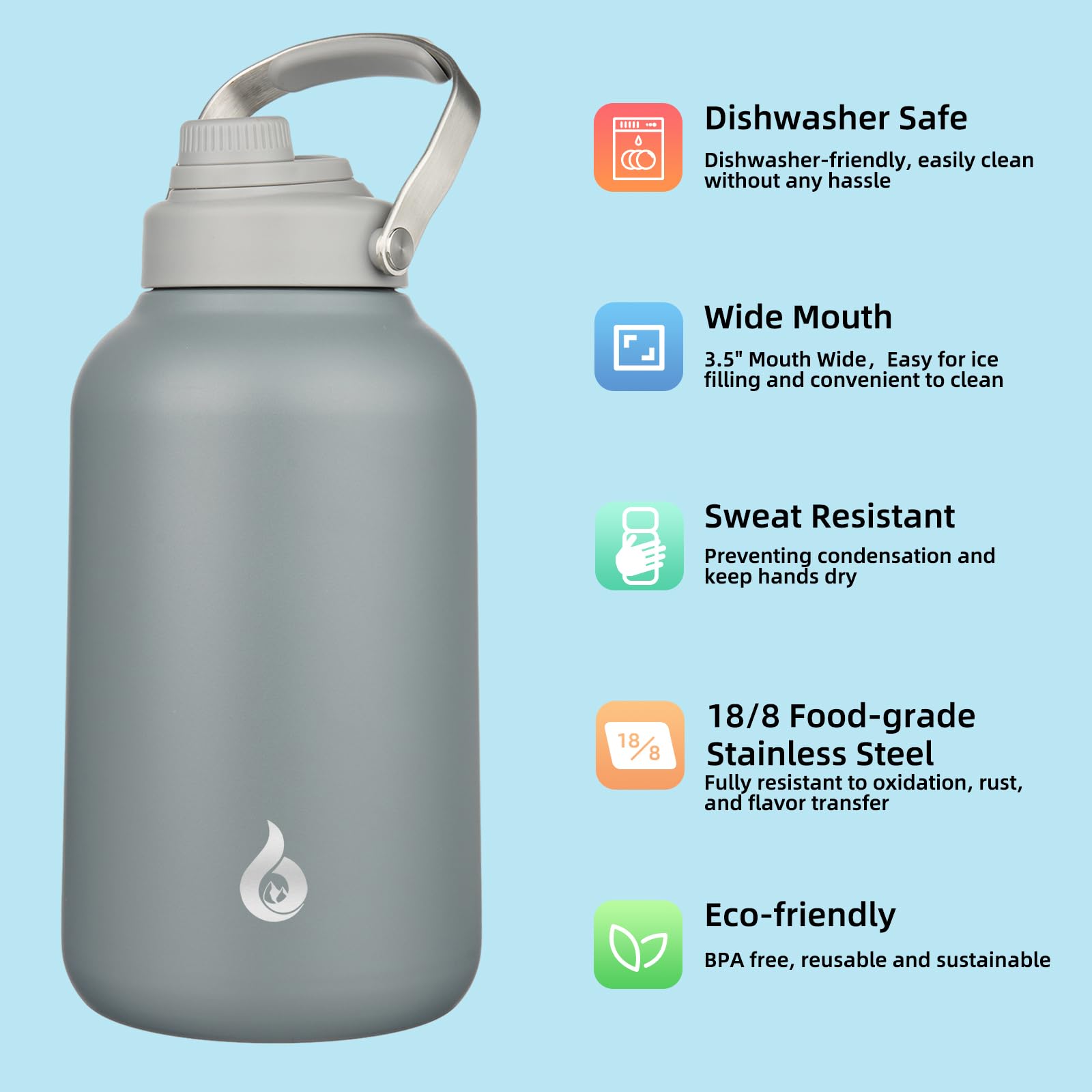 BJPKPK botella de acero inoxidable 18/8, resistente a la oxidación para uso diario.