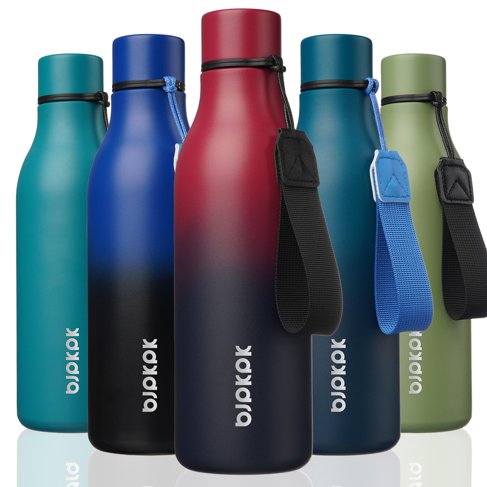 BJPKPK botella aislada de 18oz con correa, ideal para llevarla en caminatas.