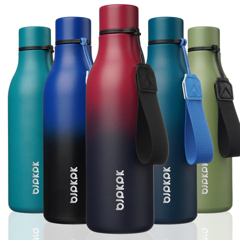 BJPKPK botella aislada de 18oz con correa, ideal para llevarla en caminatas.