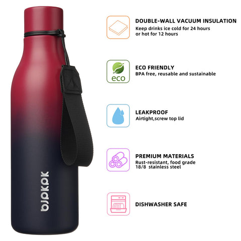 BJPKPK botella aislada de 18oz con tapa hermética, ideal para entrenamientos sin derrames.