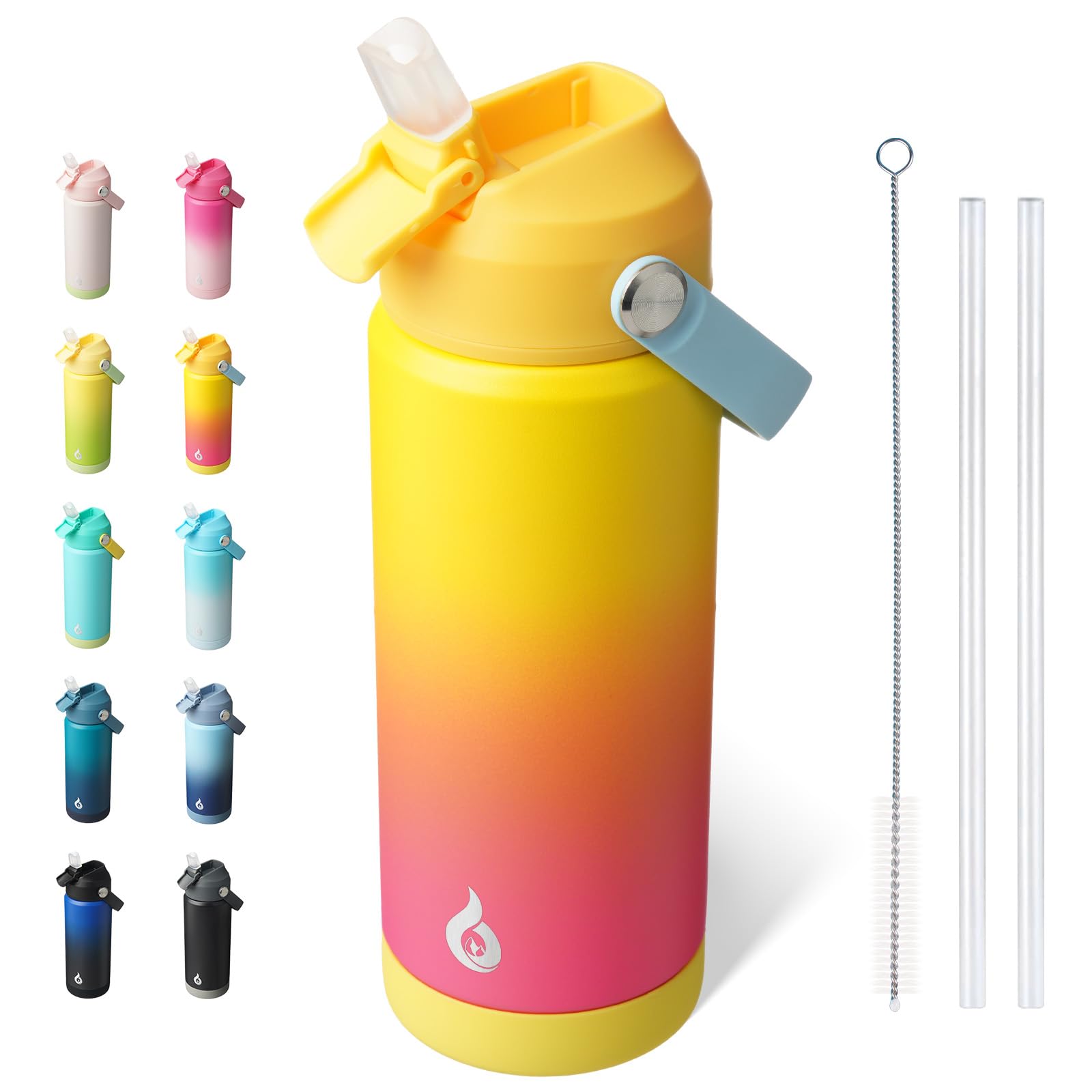 Botella BJPKPK aislada 18oz con tapa pajilla para bebidas frías o calientes.