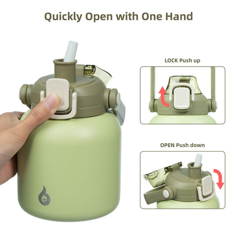 Botella BJPKPK con recubrimiento en polvo duradero en verde claro.