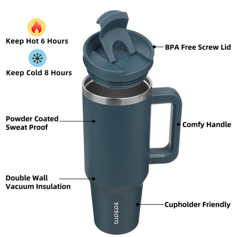 BJPKPK taza-viaje-aislada con base estrecha y mango ergonómico, ideal para coches