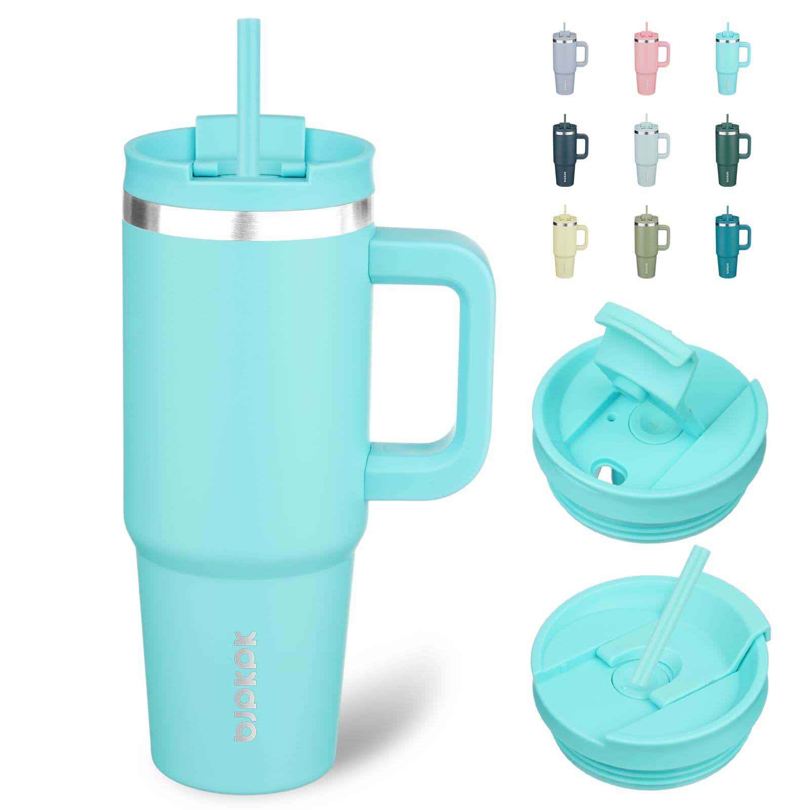 Vaso térmico BJPKPK de 30 onzas con tapa y pajilla, ideal para bebidas calientes o frías.